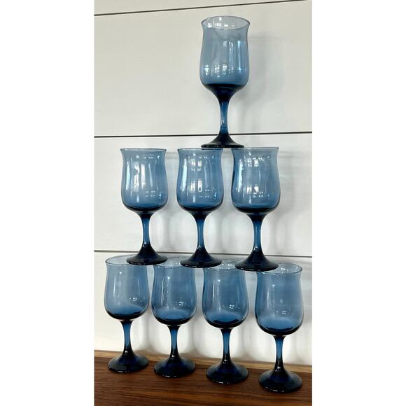 Water Goblet Tulip Dusky Blue by Libbey Glass Company Discontinued 1974-Set of 8 - Picture 12 of 16